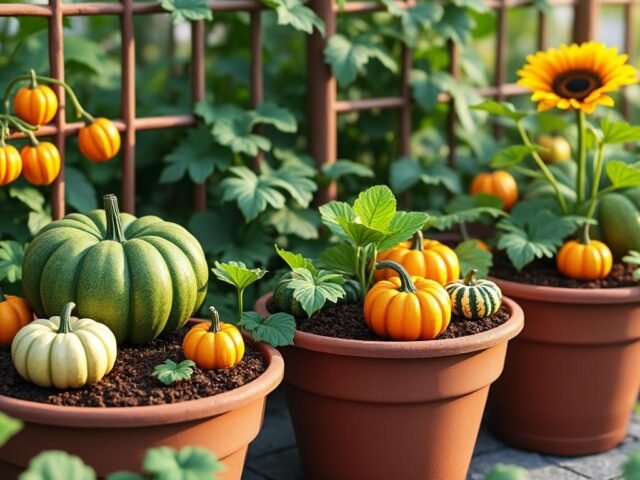 Citrouilles en petit espace : variétés naines en pot et culture sur treillis