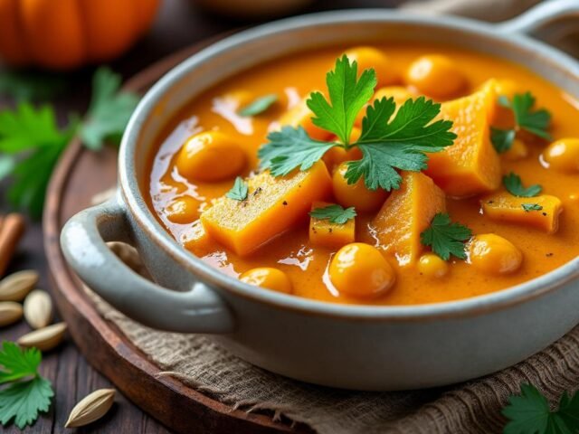 Curry de citrouille au lait de coco, pois chiches & coriandre (vegan)