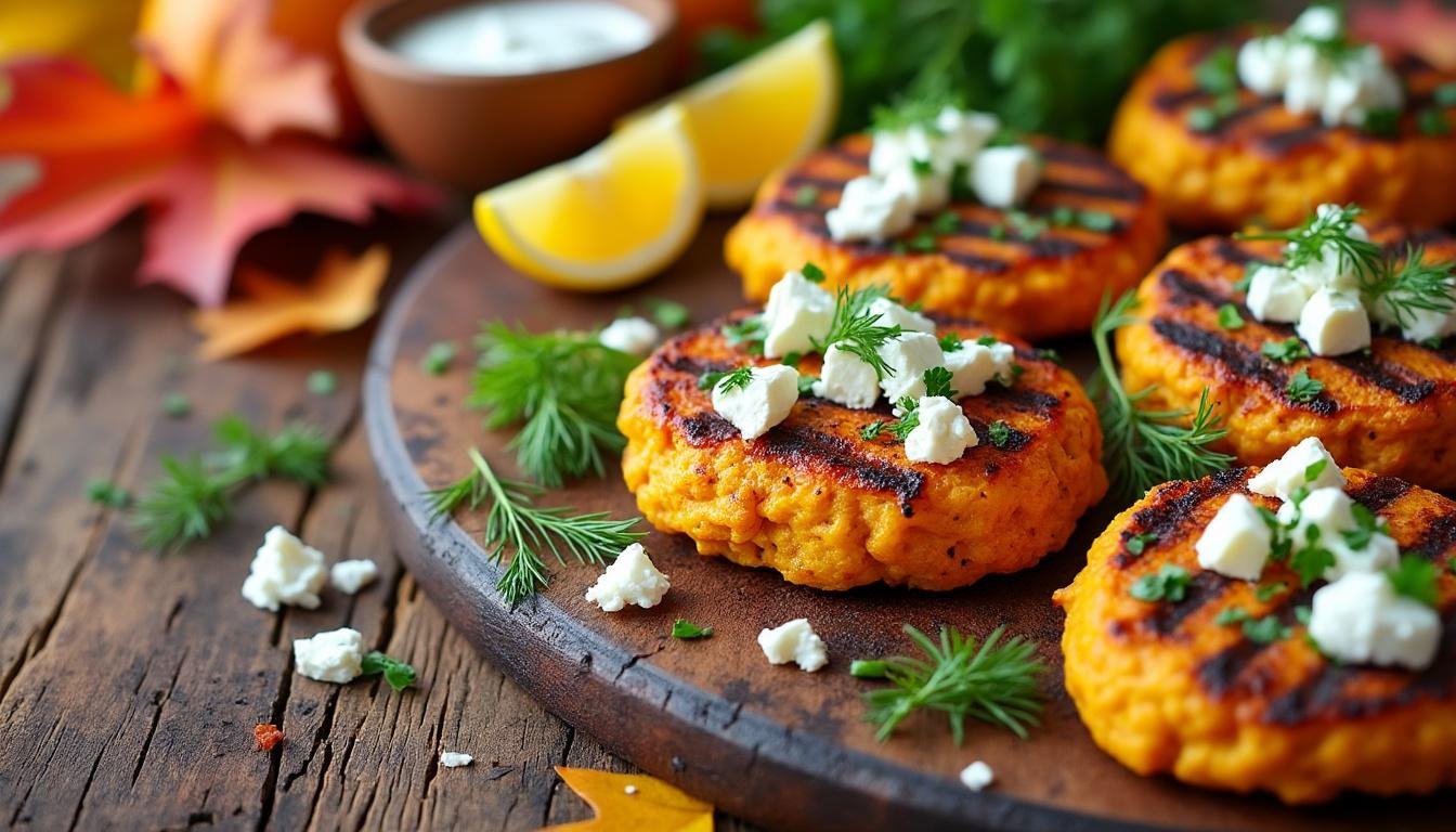 découvrez notre recette gourmande de galettes de citrouille à la feta et aux herbes, servies avec un yaourt citronné frais. idéale pour un repas végétarien savoureux et facile à préparer !
