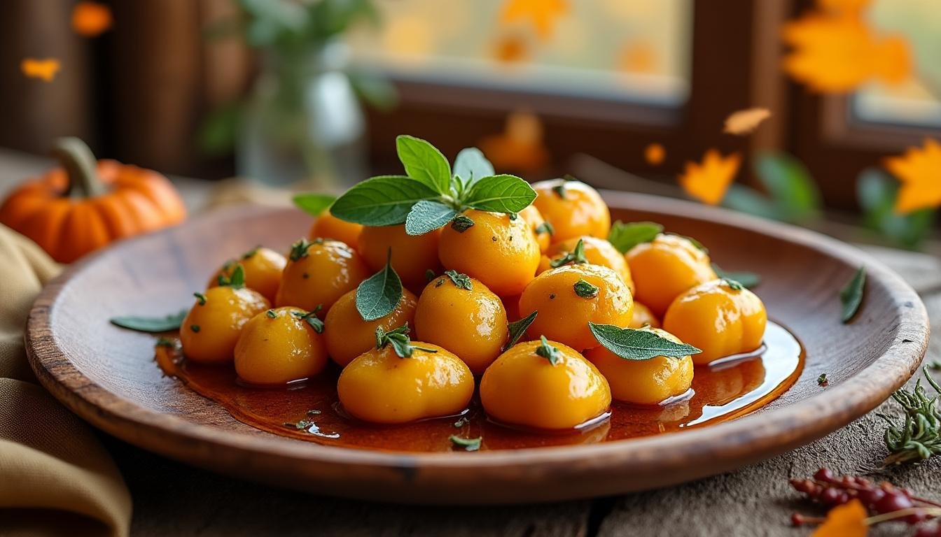 découvrez une recette gourmande de gnocchis de citrouille faits maison, nappés d'une savoureuse sauce au beurre noisette et à la sauge. un plat d'automne réconfortant, facile à préparer, qui ravira vos papilles !