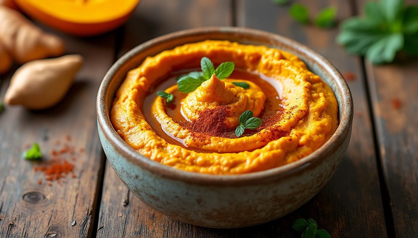 découvrez notre recette vegan de houmous de citrouille rôtie au tahini et paprika fumé : une alternative originale, crémeuse et savoureuse à partager à l'apéritif ou en accompagnement.