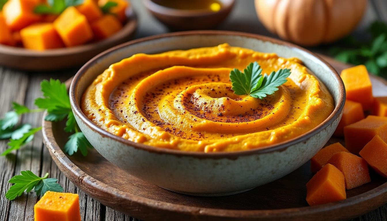 découvrez notre recette de houmous de citrouille rôtie au tahini et paprika fumé, une alternative vegan savoureuse et originale pour vos apéritifs. facile à préparer, riche en goût et en couleurs !