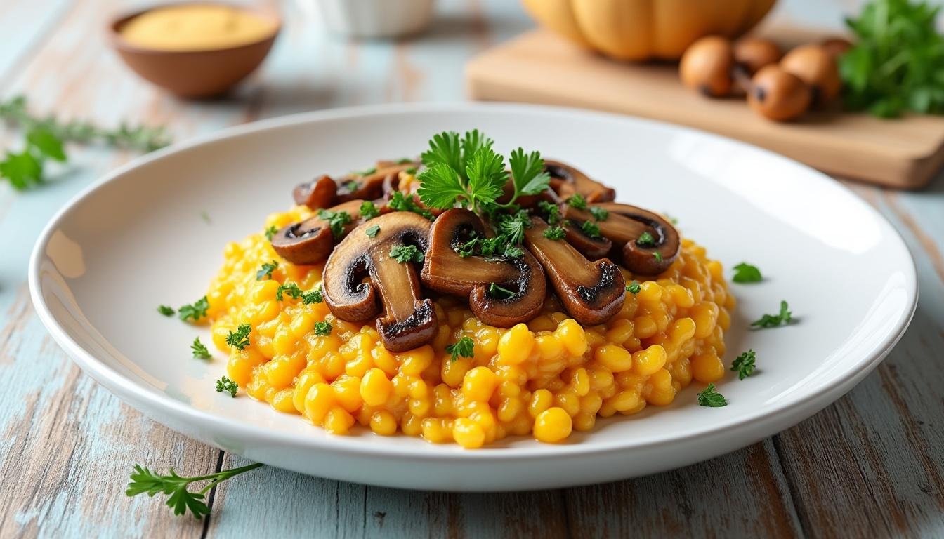 découvrez notre recette gourmande de risotto à la citrouille, relevé de parmesan fondant et agrémenté de sauge croustillante. un plat automnal savoureux, facile à réaliser pour régaler vos convives.