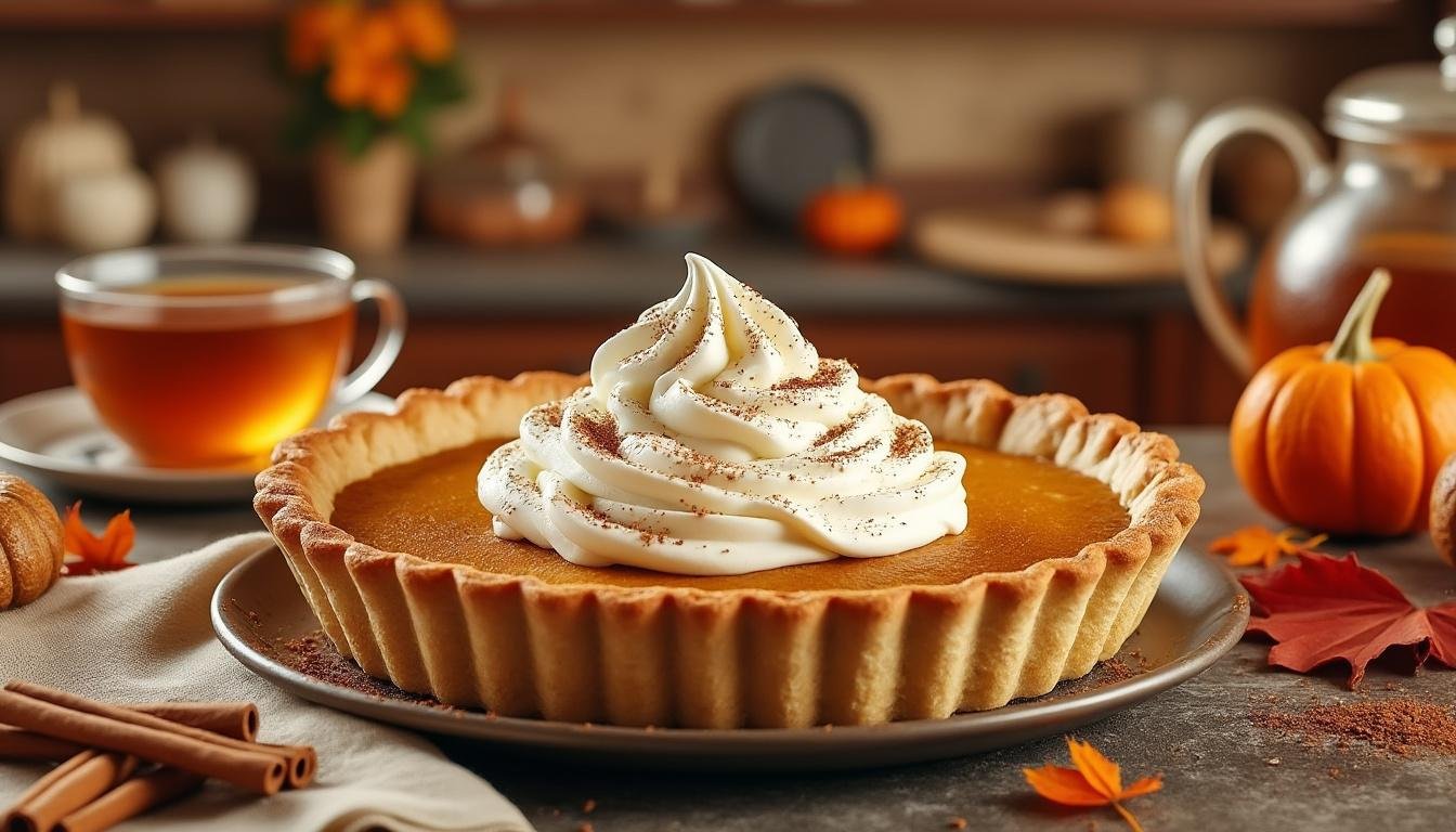découvrez notre délicieuse tarte à la citrouille aux épices, nappée d'une chantilly à la vanille. une recette gourmande et réconfortante, idéale pour l’automne ou les fêtes !