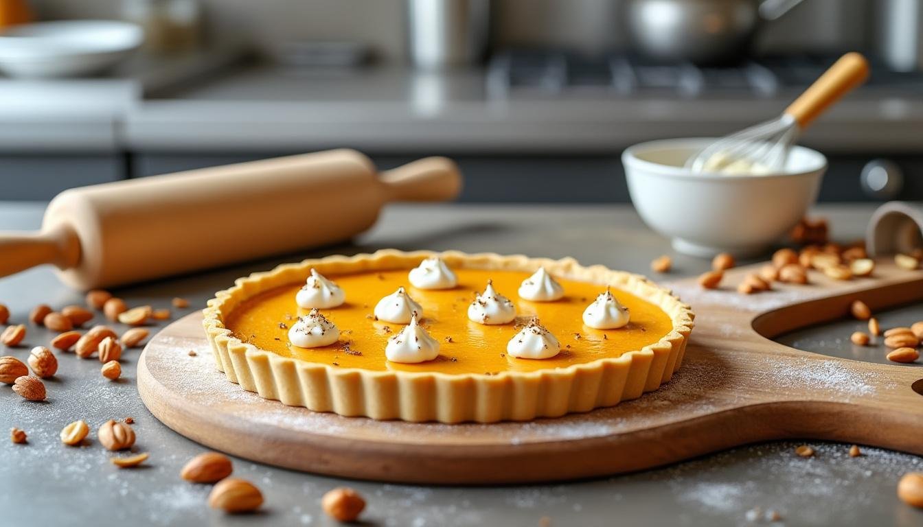 découvrez notre délicieuse tarte salée à la citrouille, garnie de chèvre frais, relevée d'un filet de miel et parsemée de pignons grillés. une recette automnale, gourmande et facile à réaliser pour régaler vos invités.