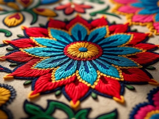 Suzani artisanat traditionnel et motifs brodés détaillés