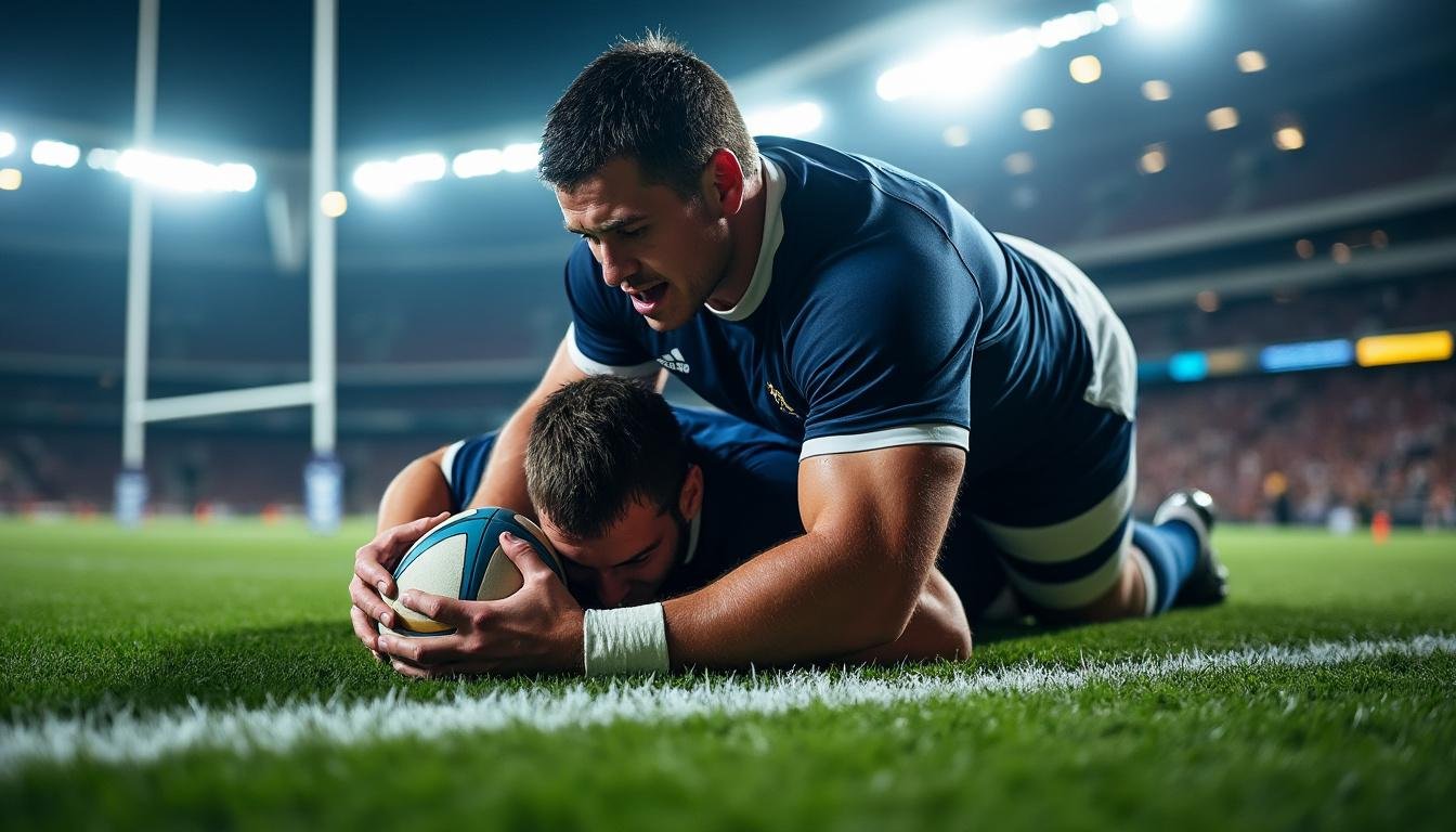 analyse de l'essai « fantôme » et de la défense hors-jeu d'ollivon dans le match rct, avec une explication détaillée de la décision arbitrale selon la règle.