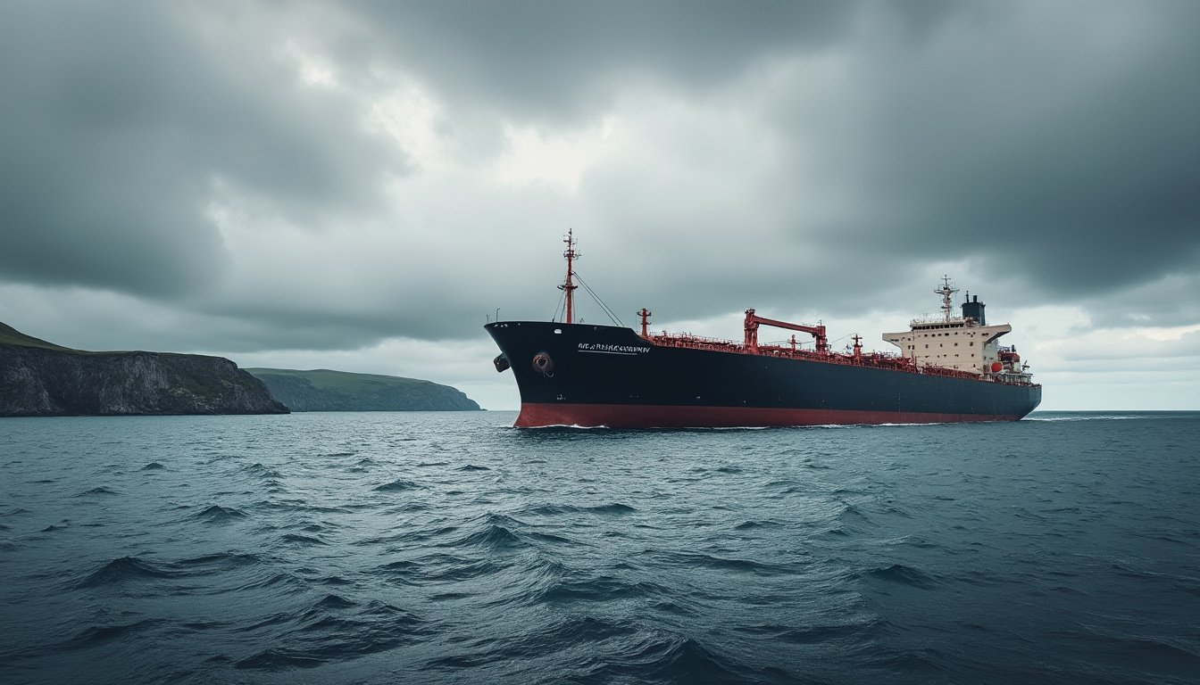 le pétrolier de la flotte fantôme russe, arraisonné par la france, fait une escale stratégique en bretagne, suscitant une attention internationale.