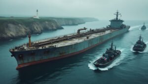 le pétrolier mystérieux de la flotte fantôme russe, récemment arraisonné par la france, fait une escale stratégique en bretagne, suscitant attention et interrogations.