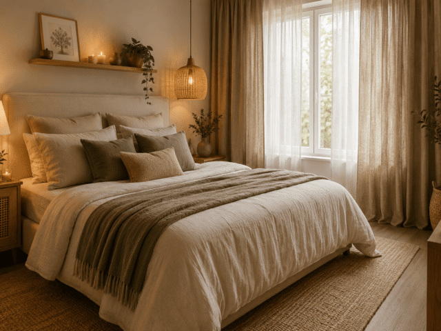 Chambre cosy : harmoniser coussins et rideaux pour un style accueillant