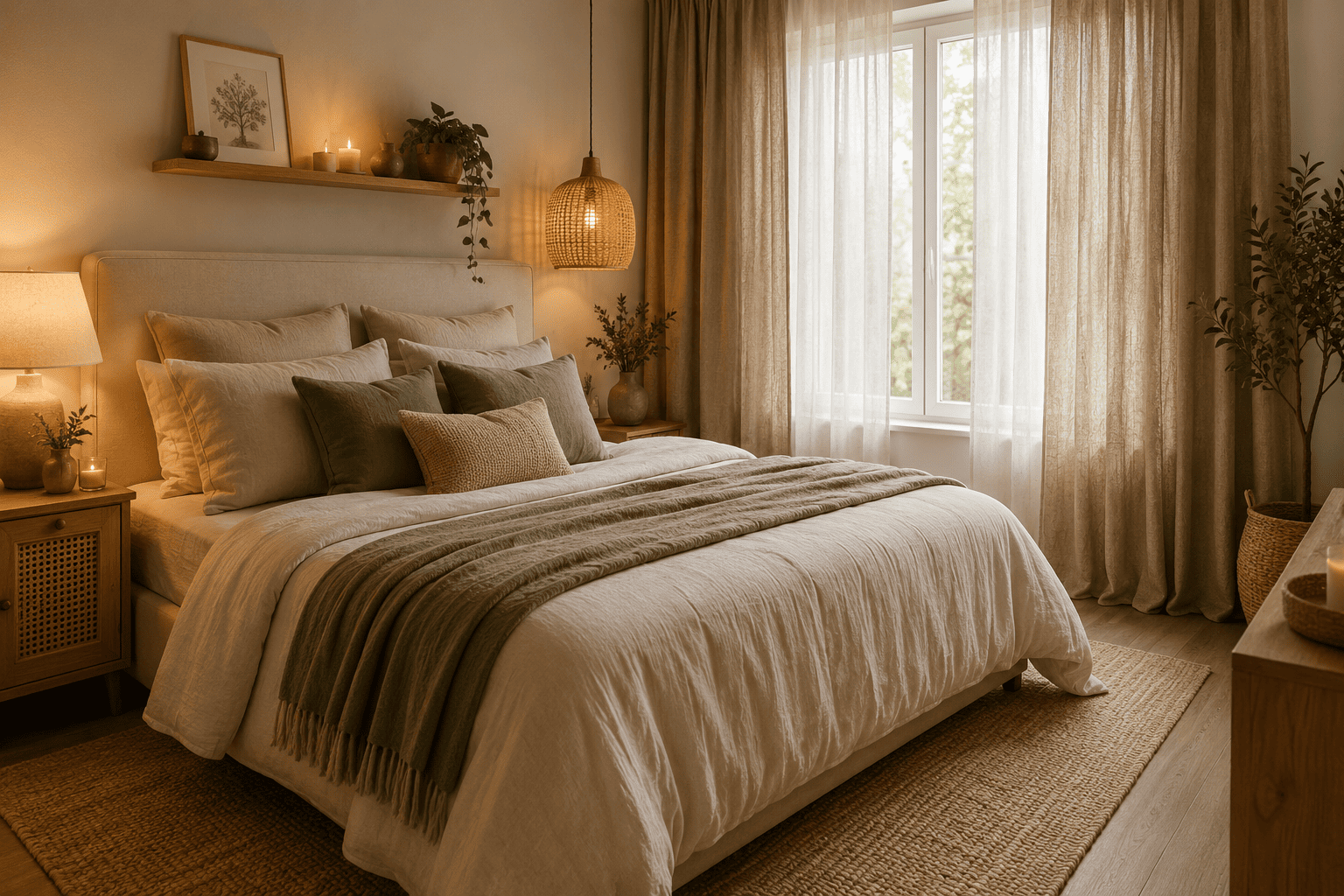 Chambre cosy : harmoniser coussins et rideaux pour un style accueillant