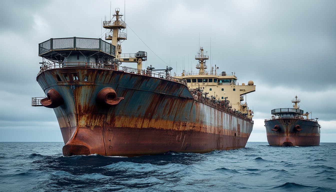 la russie équipe ses pétroliers d'une flotte fantôme utilisant filets et cages pour se protéger contre les menaces des drones.